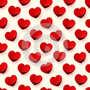 Seamless glossy red heart background pattern