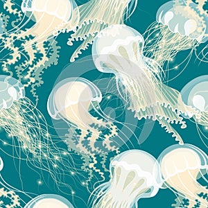 Seamless glowing jellyfish