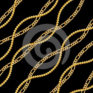 Seamless gold chains pattern. Repeat design.
