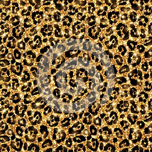 Seamless gold leopard pattern. Shining wild