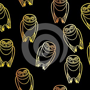 Seamless Gold Owls over Black