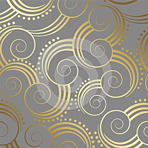 Seamless gold swirls pattern wallpaper on grey background