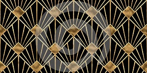 Seamless golden Art Deco diamond palm fan or shell line pattern