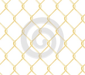 Seamless golden chain link fence pattern. Realistic wire fence vector texture.