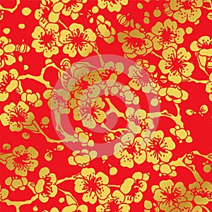 Seamless Golden Chinese Background Cross Plum Blossom