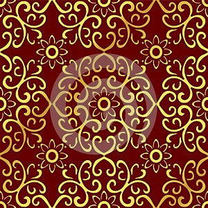 Seamless Golden Chinese Background Curve Cross Spiral Frame Flower photo