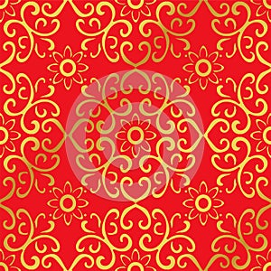 Seamless Golden ChineseBackground Curve Cross Spiral Frame Flower photo
