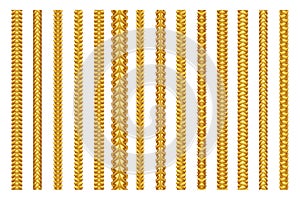 Seamless golden decoration chain braid ornament belt plait isolated gold pattern border set design vector illustration
