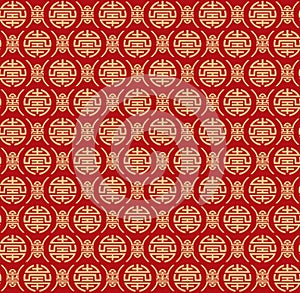 Seamless Golden Pattern of Two Variant of Chinese Symbol called Shou