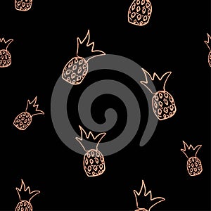 Seamless golden pineapple pattern on dark background