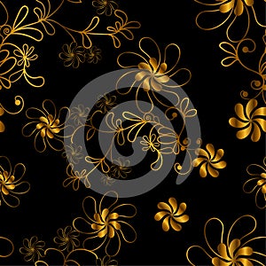 Seamless graphic design,gold flower in abstract style on black background,vector illustration