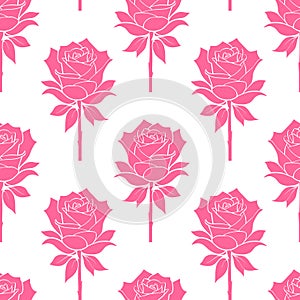 seamless graphic floral pattern pink roses on white background, texture