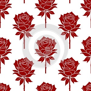 seamless graphic floral pattern red roses on white background, texture