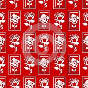 seamless graphic floral pattern white roses on a red background, texture