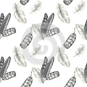 Seamless Graphic Pattern. Black and white birdfeathers