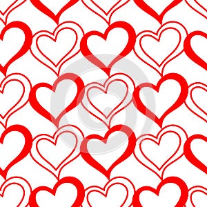 seamless graphic pattern of red hearts on a white background, texture