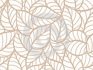 Seamless gray abstract background with broun leaves drawn by thin lines