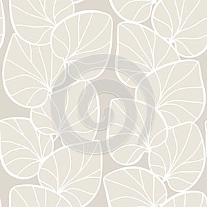 seamless gray abstract background with broun leaves drawn by thin lines