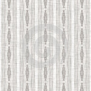 Seamless gray french woven linen rope stripe texture background. Farmhouse ecru flax hemp fiber natural pattern. Organic