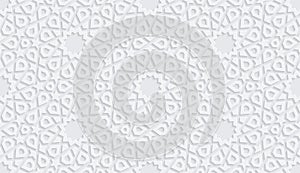 Seamless gray pattern in authentic arabian style, white mosaic.