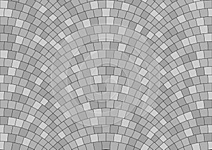 Seamless gray texture of radial street pavement. Repeating circle pattern of grey cobble stone background