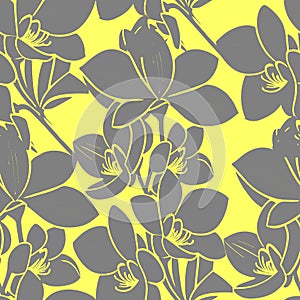 seamless gray-yellow floral pattern, monochrome ornament, design
