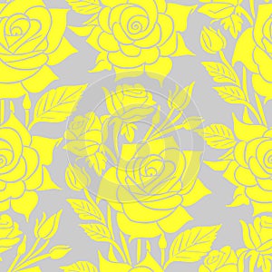 seamless gray-yellow floral pattern, monochrome ornament, design