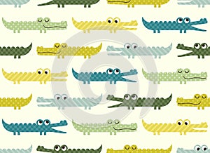 Seamless green and blue cute crocodile cartoon fabric textile pattern