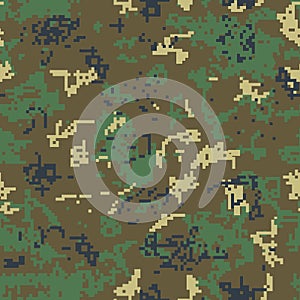 Seamless green camouflage of pixel pattern