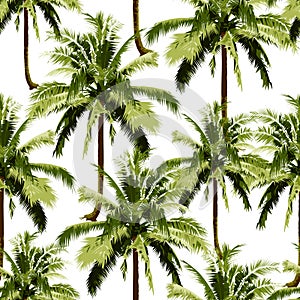 Seamless green coconut trees pattern for fashion textile, plant vector