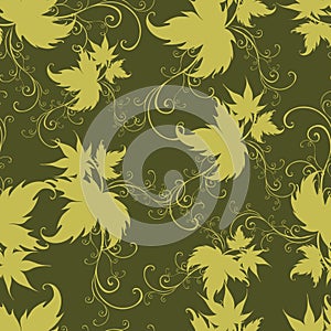 Seamless green floral pattern with twirled leafs (