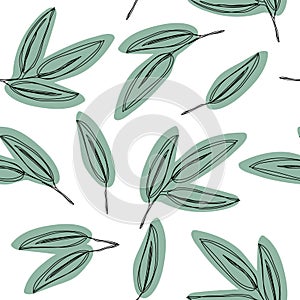 Seamless green leaf pattern. Eucalyptus leaves background.