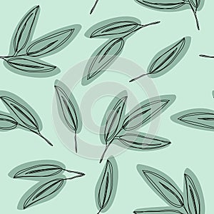 Seamless green leaf pattern. Eucalyptus leaves background.