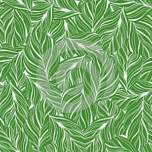 Seamless green leaf pattern, foliage vector background for textile fashion