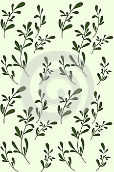 Seamless green leaves pattern on soft green background.