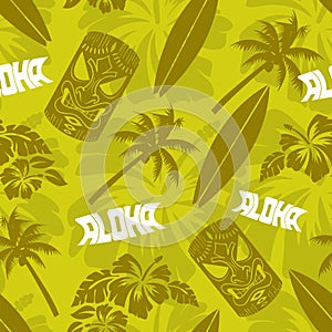 Seamless Green Luau Tiki Aloha Surf Pattern photo