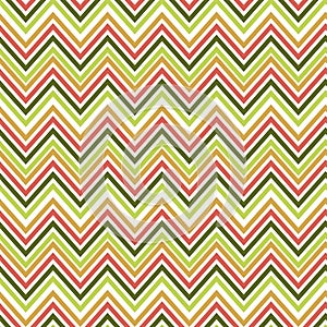 Seamless green and orange zig zag pattern. Vector illustrated retro background. Warping paper texture