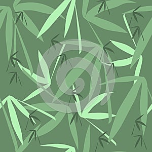 Seamless green pattern of bamboo leaves. Textile texture of leaves on a green background for fabric, kitchen textiles and