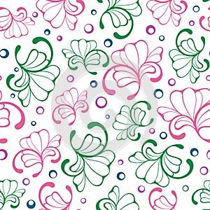 Seamless green and pink colored decorative pattern