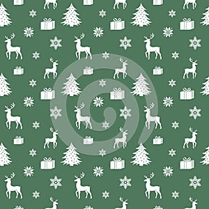 Seamless green and white Christmas pattern