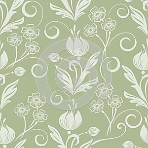 Seamless green and white flower pattern