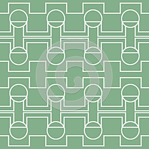 Seamless green and white pattern of rectangular shapes and circles