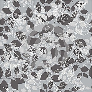 Seamless grey abstract floral background.