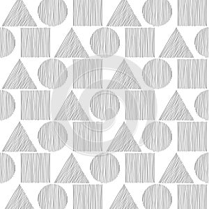 Seamless grey triangle, cicle and square hand drawn a pattern is photo
