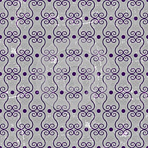 Seamless grunge gray pattern with violet curls