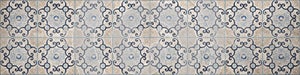 Seamless grunge gray white blue stone cement square mosaic tile mirror texture background banner panorama, with circle leaf flower