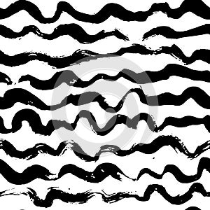 Seamless Grunge Waves Hand Drawn Dry Brush Sea Style Pattern.