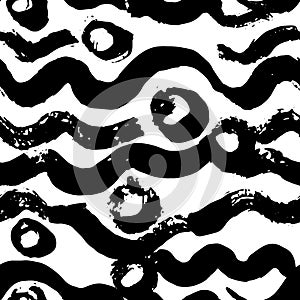 Seamless Grunge Waves Hand Drawn Sea Style Pattern.