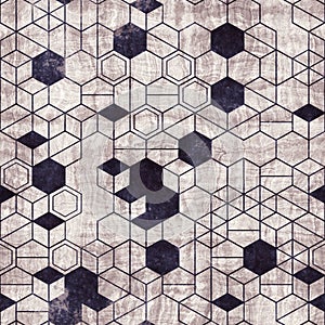 Seamless grungy hexagon pattern isometric geometry net print