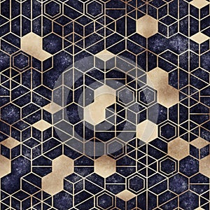 Seamless grungy hexagon pattern isometric geometry net print